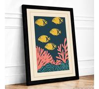 Swimming Through Coral Coastal Framed Wall Art Print A2 (59.4×42cm) Black, Wall Decor for Living Room, Bedroom, Office & Home, Ready to Hang, Art Gift