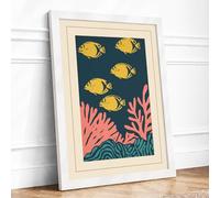 Swimming Through Coral Coastal Framed Wall Art Print A2 (59.4×42cm) White, Wall Decor for Living Room, Bedroom, Office & Home, Ready to Hang, Art Gift