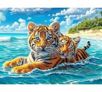 Swimming Tiger 300 PCS/40x28cm Jigsaw Puzzles Magical Cosmic Creatures Puzzles for Adults Teens Brain Game Fun Family Game Team Building Stress Reducing Autumn Thick Cardboard 300 PCS/40x28cm
