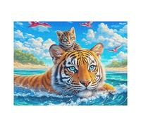 Swimming Tiger 500 Pcs Jigsaw Puzzles Fantastic Beasts Puzzles for Adults Teens Brain Game Fun Family Game Team Building Stress Reducing Autumn Thick Cardboard 500 PCS