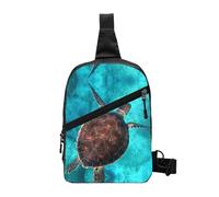 Swimming Tortoise Sea Foldable Chest Sling Bag,Water-Resistant Lightweight Crossbody Pack For Travel Hiking Daily Use,Adjustable Strap Dual Zipper Pockets