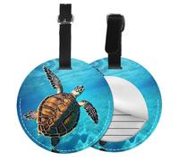 Swimming Tortoise Sea Print 1/2pcs Luggage Tags,Round Leather Travel Suitcase Labels with Privacy Name Address Card