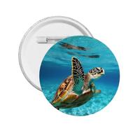 Swimming Tortoise Sea -Print Custom Round Enamel Pin - Alloy Metal Lapel Badge For Jacket, Bag, Gift Idea.