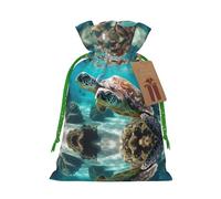 Swimming Tortoise Sea Print Drawstring Pouches For Gifts,Reusable Fabric Gift Bags,For Holiday And Party Presents