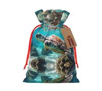 Swimming Tortoise Sea Print Drawstring Pouches For Gifts,Reusable Fabric Gift Bags,For Holiday And Party Presents