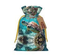 Swimming Tortoise Sea Print Drawstring Pouches For Gifts,Reusable Fabric Gift Bags,For Holiday And Party Presents