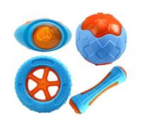 Swimming toy for dog pool, 5.04 inch tire, 9cm ball, 20x6 cm dumbbell, 14.5x10 cm, 4-piece interactive water toy made of for dogs - Ideal pool, lake & beach - Robust