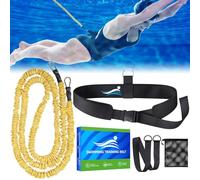 Swimming Training Belt - Swimming Aids for Adults, 8-25FT Adjustable Swimming Resistance Belt, Stationary Harness for Any Swimming Pool Without Counter Current System (Adults, Yellow)