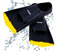 Swimming Training Fins Swim Flippers Travel Size Short Blade For Snorkeling Diving Pool Activities. Open Water Equipment for Men, Women & Children New Bright Colours + Mesh Bag (33-35 S, black-yellow)
