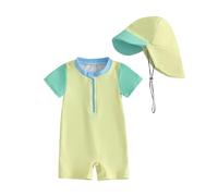 Swimming Trunks Boys - Boys Swimsuit Bathing Suit Zipper Rash Guard Kid Short Sleeve Swimwear Beach Wear Upf50+ (Yellow 2-3 Years)