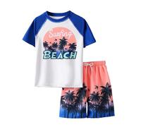 Swimming Trunks Boys Swimming Trunks Kids Two Piece Swimsuit Set for Boys Short Sleeve and Beach Shorts with Lm Tree Print Quick-Drying Swimwear for Toddlers to Swimming Trunks 68, blue, 8-9 Years