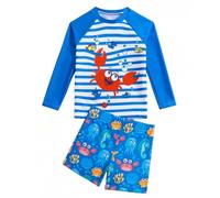 Swimming Trunks Boys Swimming Trunks Kids Two Piece Swimsuits for Toddlers Boys Short Sleeve Printed Top and Shorts Set Swimwear for Children High Waist Baby Sun Protection Beach, blue, 3-4 Years