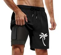 Swimming Trunks Men Compression Shorts Mens Swim with Secure Zipper Pockets Zip 2 in 1 Running for Men's 2-in Liner Walking UK Anti-Chafing Beach 4-Way Stretch Gym Black