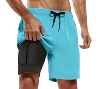 Swimming Trunks Men with Compression Liner 4-Way Stretch Mens Long Swim Shorts 2 in 1 with Pockets Mens Board Shorts Men's Quick Dry Bermuda Bathing Suit with Drawstring Beach Summer Swimwear
