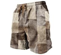 Swimming Trunks Men's Long Checked Printed Board Shorts with Pockets Lacing Swimming Shorts Loose Fit Men's Shorts Casual Water Sports Shorts Soft Beach Trousers Holiday Everyday Streetwear, khaki