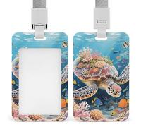 Swimming Turtle in Coral Reef Retractable ID Badge Holder with Lanyard - Vertical Badge Reel,Keychain Clip,Name Tag Id Card Holder Protector for Nurse Officer Teacher Security Staff Women Men