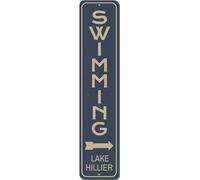Swimming Vertical Sign, Personalized Arrow Lake Location Name Metal Decor Sign