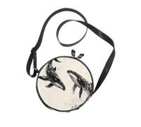 Swimming Whale Ink Artistic Conception Round Crossbody Camera Bag for Womens Practical with Adjustable Strap Shoulder Bags Go shopping Canvas Messenger Purse