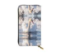 Swimming white swans Printed leather wallet, 7.5 x 4.1-inch long credit card holder, portable travel cash wallet
