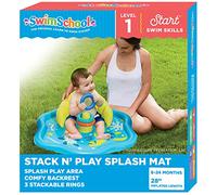 SwimSchool Baby Splash Play Mat - Inflatable Play Pool for Babies & Infants with Backrest - Includes Baby Water Toy Rings- Seafoam Blue Lemon