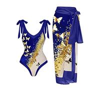 Swimsuit Bikinis Women Top Longer 1pcs Swimwear+1pcs Cover Ups Two Piece Vintage Print High Waist Tummy Control Swimsuits Wrap Swimsuit Tie Up Straps Monokinis Set Summer Beachwear Boho Dresses