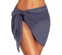 Swimsuit Coverups for Women Sarong Beach Bikini Wrap Sheer Short Skirt Chiffon Scarf for Swimwear, Grey Blue, S
