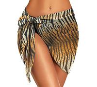 Swimsuit Coverups for Women Sarong Beach Bikini Wrap Sheer Short Skirt Chiffon Scarf for Swimwear, Tiger Print, S