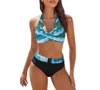Swimsuit for Women Top Ruffled High Waist Swimwear Two Pieces Bathing Suits Bikini Sets Swimming Costume Women Plus Size Bandeau Twist Bikini Set with Brief Green