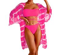 Swimsuit Man Work Women Mid Waist Bikinis 2023 Sexy 3 Pieces Print Bikini Set Cover Swimsuit for Women Long Sleeve Push Up Swimwear Beach Menstrual Bikini, Pink, M