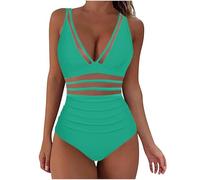 Swimsuit One Piece Women Sale, Swimming Costume Women UK Clearance, See Throught Tummy Control Bathing Suit Sexy Mesh Lace Swimwear Straps Ruched Swimsuits Bikini Bottoms High Waist Vintage Monokini