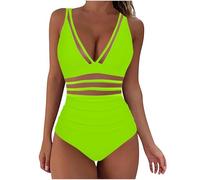 Swimsuit One Piece Women Sale, Swimming Costume Women UK Clearance, See Throught Tummy Control Bathing Suit Sexy Mesh Lace Swimwear Straps Ruched Swimsuits Bikini Bottoms High Waist Vintage Monokini