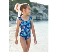 Swimsuit with Tropical Print, for Girls navy blue