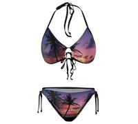 Swimsuits Beautiful Sunset Palm Tree Bikini Set with Bra and Strappy Triangle Briefs for Women, White-2, Large