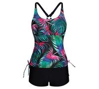 Swimsuits for Older Ladies，Strappy Tankini Swimsuits Drawstring Bathing Suits Two Piece Floral Print Swimwear with Shorts