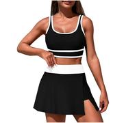 Swimsuits for Plus Size Womens Bikini Sets Women's Swimwear Swim Cami Bra & Ruffles Skirts Plus Size Tankini Swimsuits Swimming Bikini Women 2 Piece Skirt Shorts Hawaiian Tropical Print Beachwear