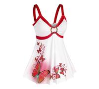Swimsuits for Women Plus Size Butterfly Print O Tank Top Sleeveless Tops Tankini Sets UK