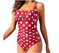 Swimsuits for Women UK Sale Clearance, Ladies One Piece Swimming Costume Polka Dot Tummy Control Sexy Square Neck Ruched Swimwear Padded Beach Bathing Suits Vintage Bikini Push Up Monokinis Size S-XXL
