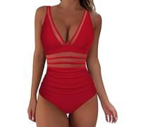 Swimsuits for Women UK Sexy Mesh Swimming Costume Women Tummy Control Swimsuit V Neck Padded One Piece Swimwear Push Up Slimming Monokinis Swimwear Bathing Suits Vintage Plus Size Beachwear Athletic