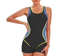 Swimsuits for Women UK Tummy Control - Womens One Piece Swimsuit Racerback Training Competitive Athletic Swimming Costume Modest Swimwear Ladies Sports Surfing Swimwear,Gray,M,u59a