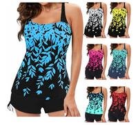 Swimsuits for Women UK Tummy Control Women's Plus Size Floral Halter Tankini Set with Boyshort High Waist Quick Dry Leaf Printed Swimsuit Bikini Women's Two Piece Bathing Suits Travel Essentials