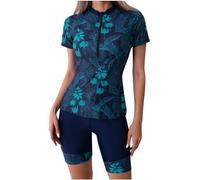 Swimsuits Women's Tankini Set 2 Piece Swimwear Rash Guard Sets Tummy Control Sport Beachwear Printed Swimsuit Pool Athletic Ladies Swimming Costume Summer Comfortable UK Navy