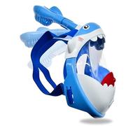 SwimTech Full Face Snorkel Mask for Kids, 180° Panoramic View, Anti-Fog, Waterproof, Shark Design, Safe Materials, Easy Breathing, Foldable Tube, Blue