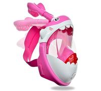 SwimTech Full Face Snorkel Mask for Kids, 180° Panoramic View, Anti-Fog, Waterproof, Shark Design, Safe Materials, Easy Breathing, Foldable Tube, Pink