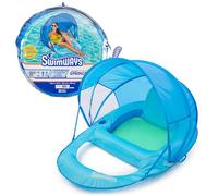 SwimWays Spring Float Premium Recliner Pool Lounge Chair with Adjustable Canopy and Hyper-Flate Valve, Blue