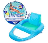 SwimWays Spring Float Premium XL Recliner Chair for Swimming Pool, Inflatable Pool Floats Adult with Fast Inflation, Cup Holder & Foot Rest, Supports Up to 300 lbs, Blue