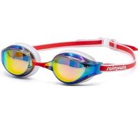Swimxwin King Kobra Swimming Goggles White/Red with Gold Mirrored Lens | Competition Goggles for Adults | Anti-Fog Mirror Lenses with UV Protection, 3 Interchangeable Nose Bridges