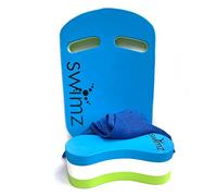 Swimz Basic Junior Swim Kit Bundle - Kickboard, Pull Buoy & Large Mesh Bag - Bright Blue/White/Lime - Ideal for Young Swimmers & Training Sessions