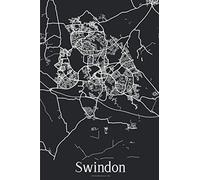 Swindon: Journal de Voyage | 120 pages lignées | Cadeau parfait pour les amoureux de voyages | Format 15,2 x 22,9 cm | Carte Noir et Blanc | Swindon Grande-Bretagne