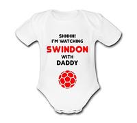 SWINDON Shhhh! I'm watching with Daddy Mummy Grandad Unique Football Babygrow Cute Personalised Funny Baby Vest Grow Boys Girls Unisex Gift Babygrow Bodysuit TOWN