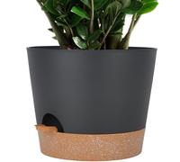 SwinDuck 12inch Large Self Watering Plant Pot, Plastic Cylinder Planter with 60Oz Deep Reservoir and Saucer for Indoor Outdoor Plants Flowers Houseplants, Black with Brown